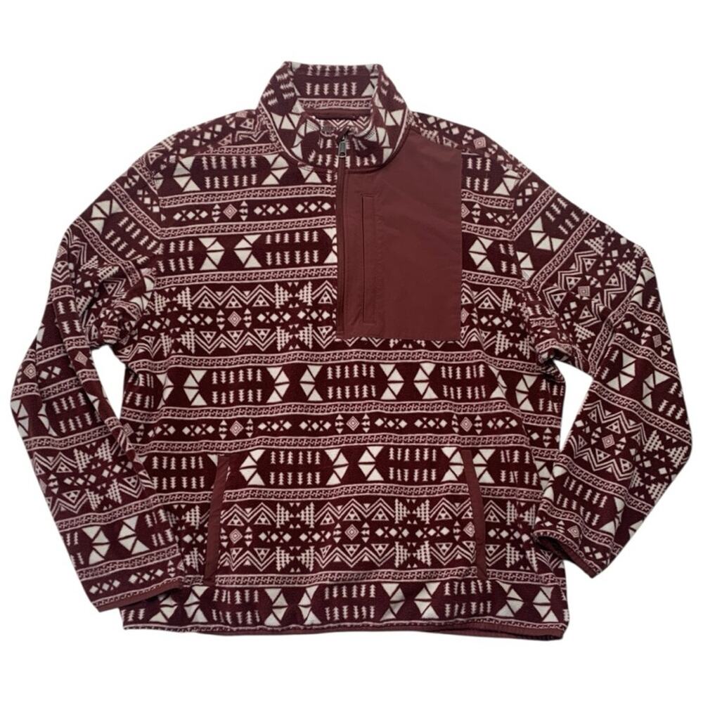 Duluth Trading Co mens XL Red Patterned fleece 1/4 zip Sweater pullover